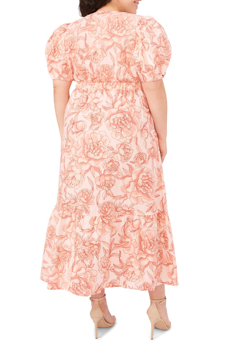 CeCe Floral Puff Sleeve Linen Blend Dress, Alternate, color, 