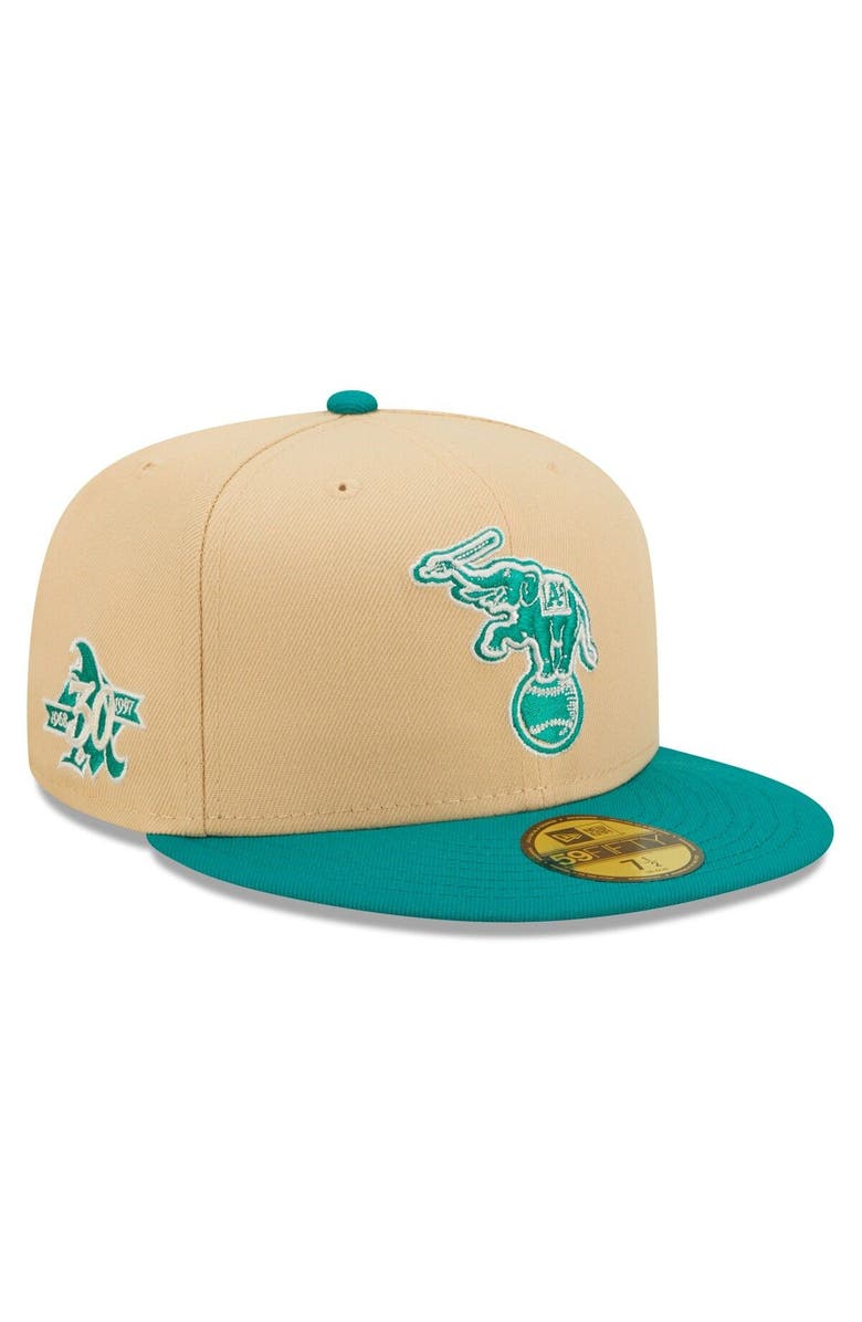 New Era Men's New Era Natural/Teal Oakland Athletics Mango Forest 59FIFTY fitted hat, Main, color, Natural