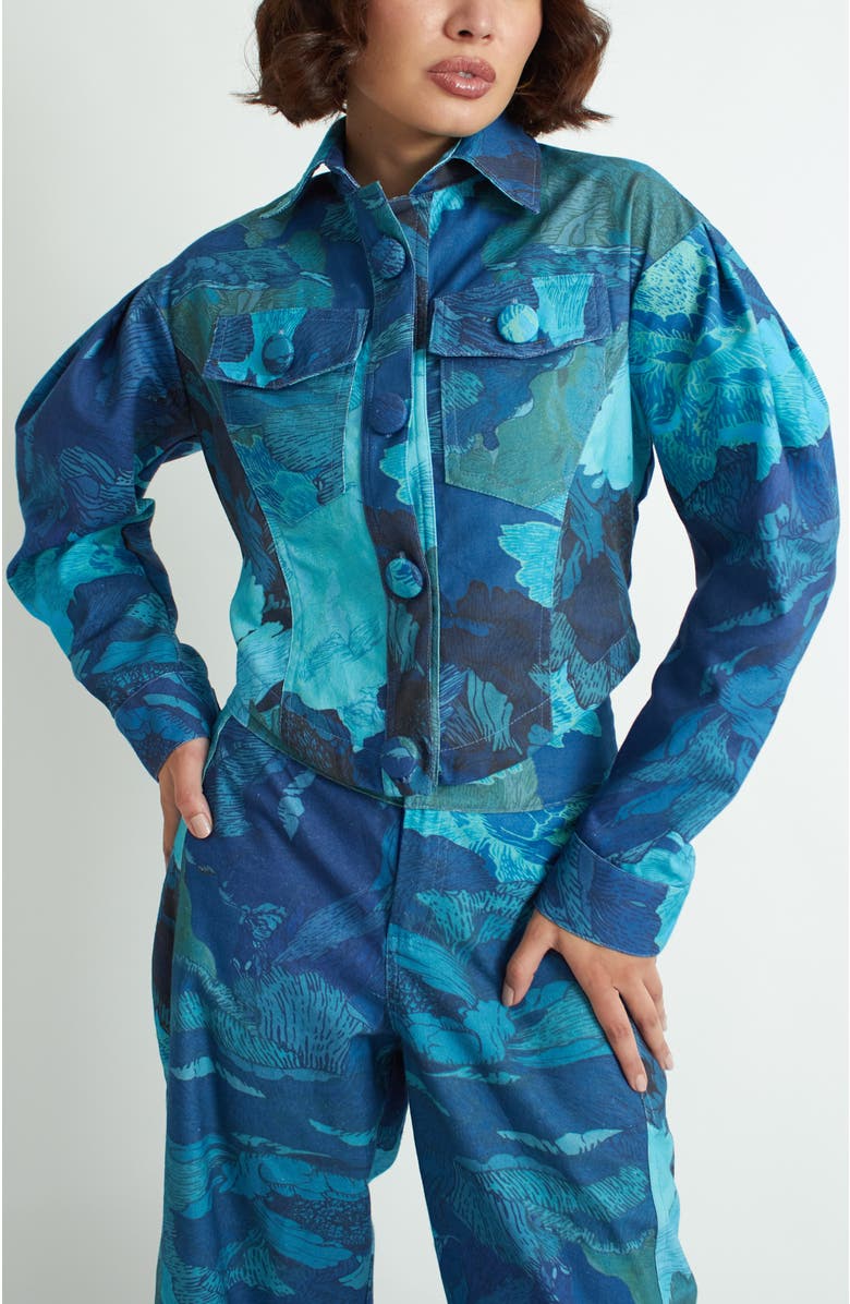Florencia Davalos Bliss Jacket, Main, color, Floral Camo In Shades Of Blue