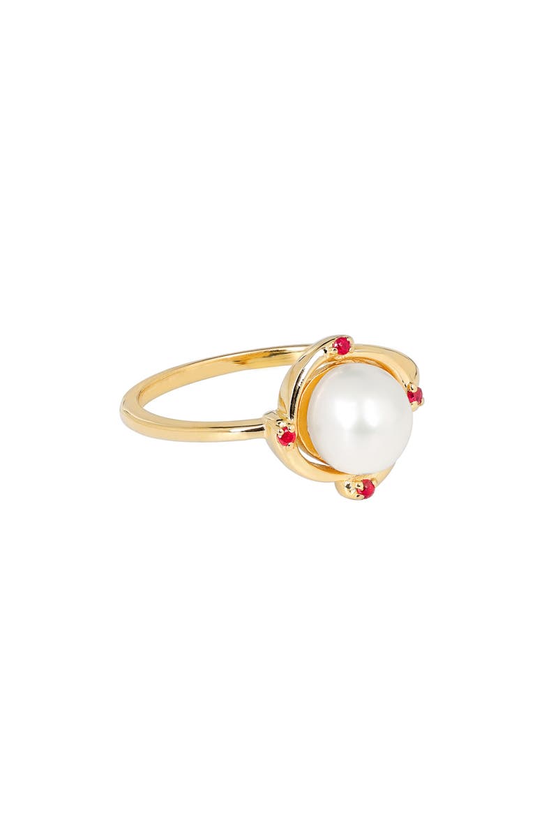 YS GEMS Cultured Pearl & Ruby Ring, Alternate, color, White