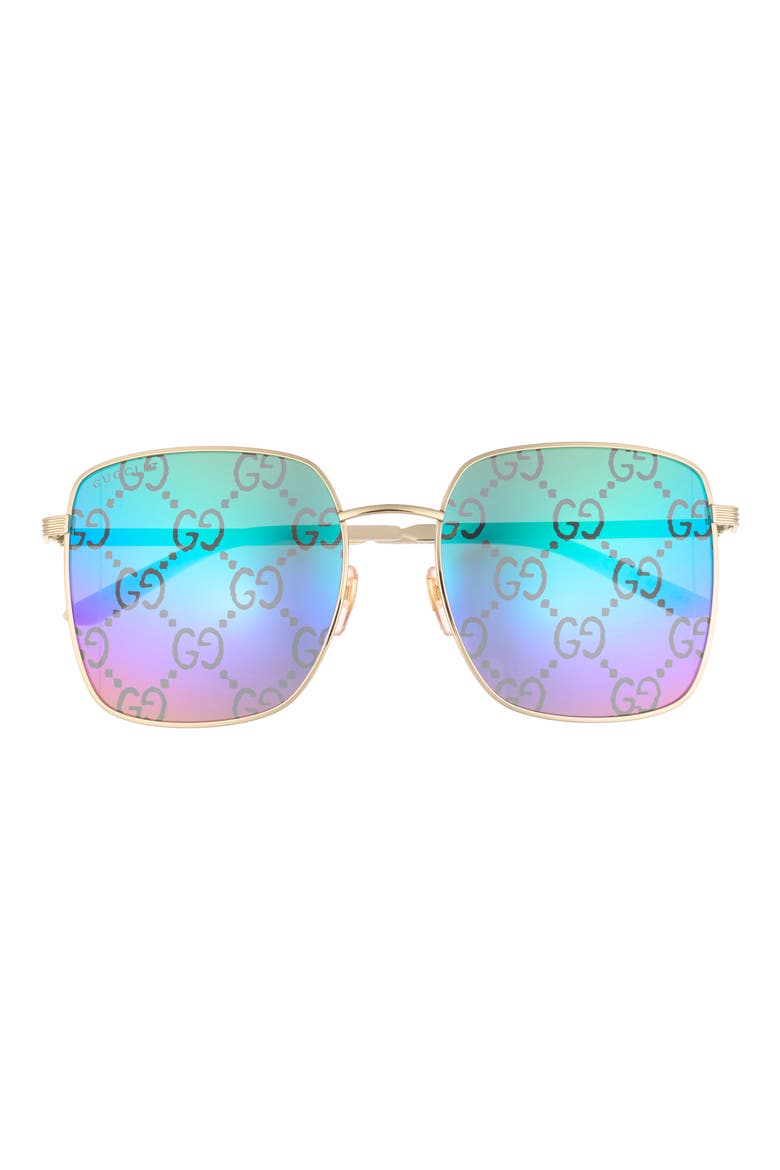 57mm Square Sunglasses, Main, color, GOLD GOLD MULTICOLOR