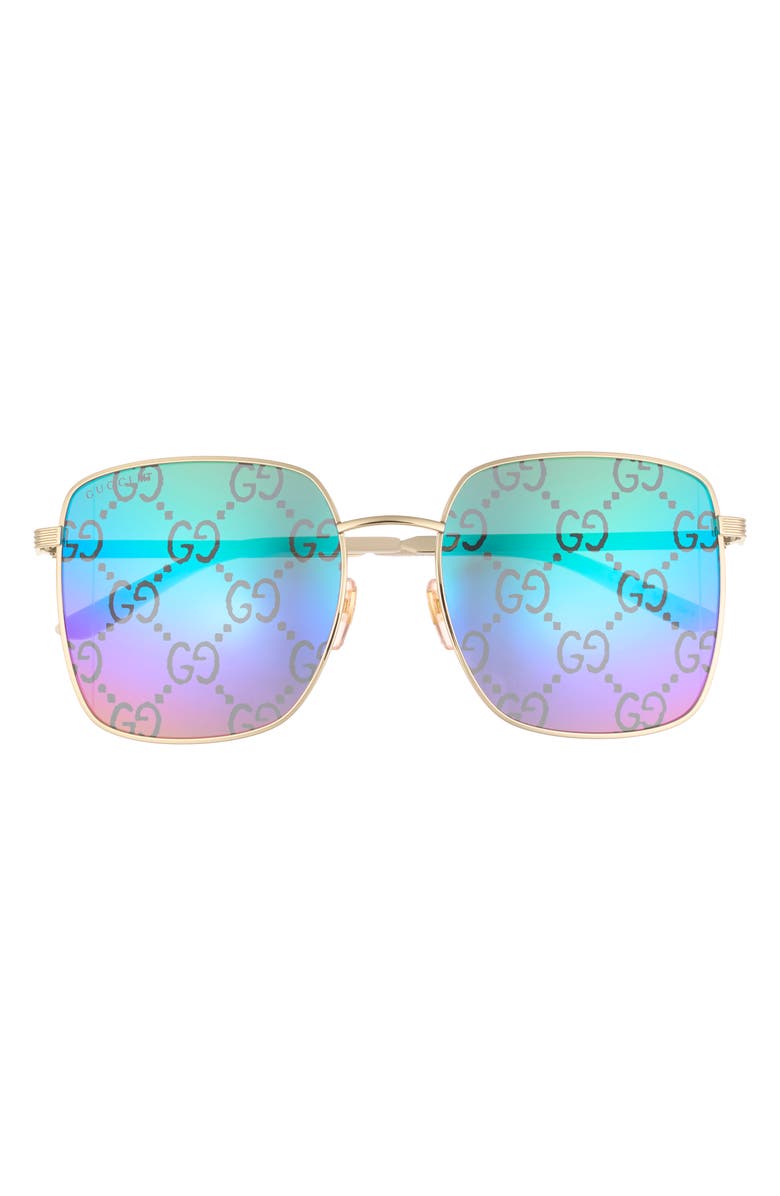 Gucci 57mm Square Sunglasses, Main, color, Gold Gold Multicolor