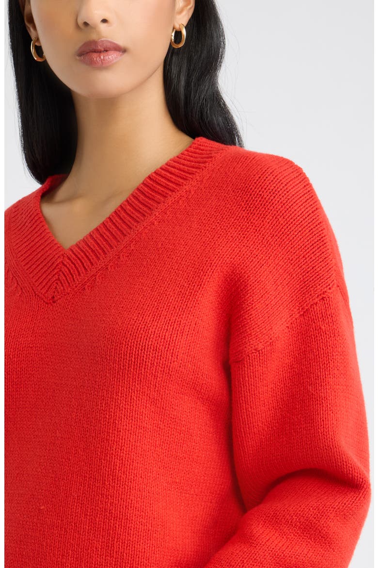 Relaxed V-Neck Sweater, Alternate, color, RED RUSH