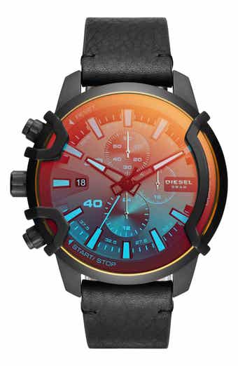 DIESEL® Griffed Chronograph Leather Strap Watch, 46mm