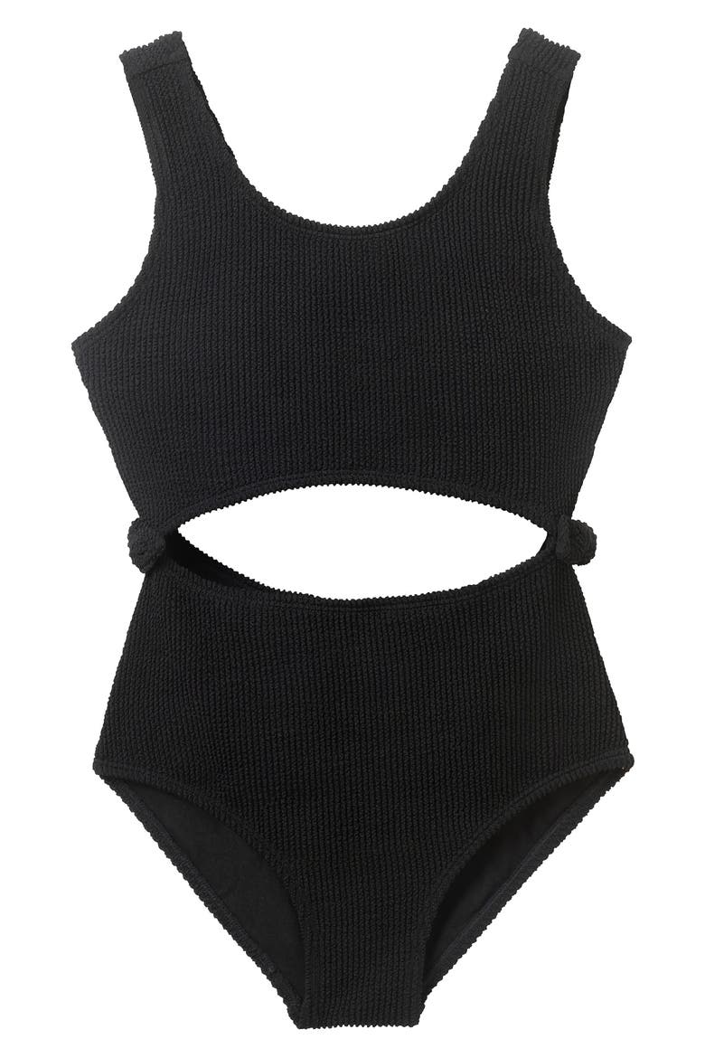 Kids' Cutout Crinkle One-Piece Swimsuit, Main, color, BLACK