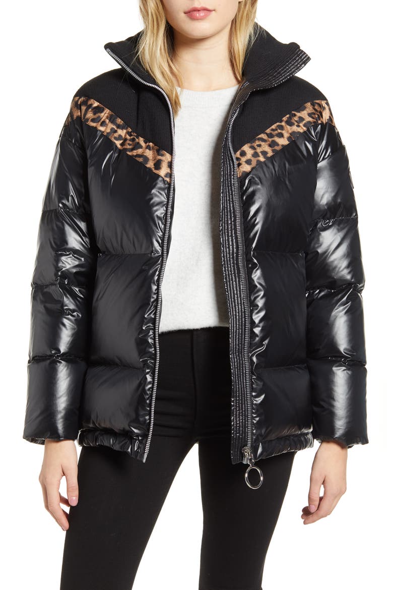 Mixed Media Puffer Jacket, Main, color, BLACK