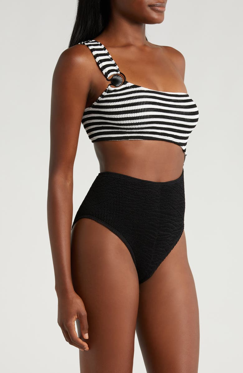 CLEONIE Cutout One-Shoulder One-Piece Swimsuit, Alternate, color, Noir Stripe/ Noir