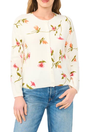 CeCe Floral Cardigan in New Ivory Floral at Nordstrom Rack, Size Small