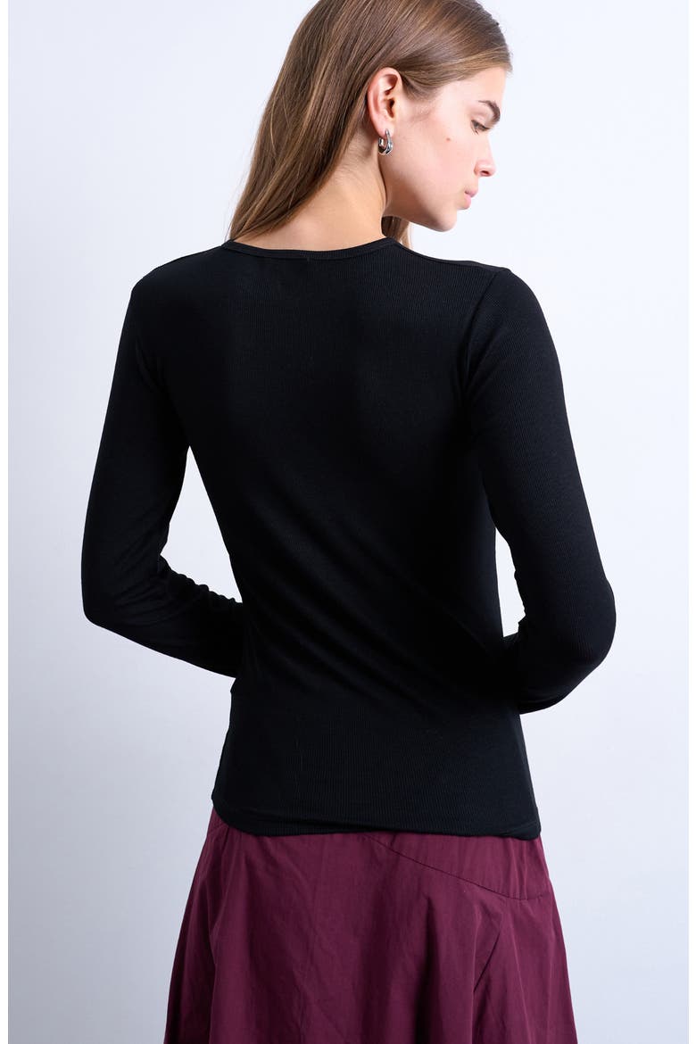 Long Sleeve Rib Top, Alternate, color, BLACK
