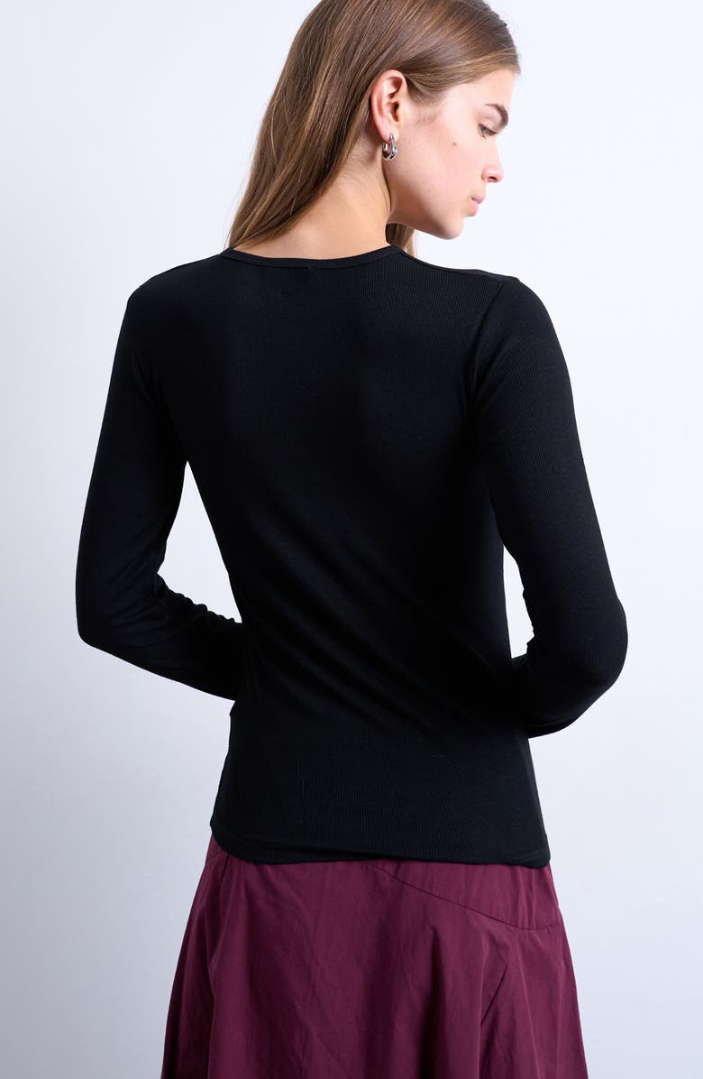 Topshop Long Sleeve Rib Top, Alternate, color, Black
