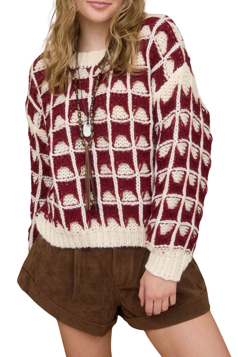 Open Stitch Sweater, Main, color, BURGUNDY