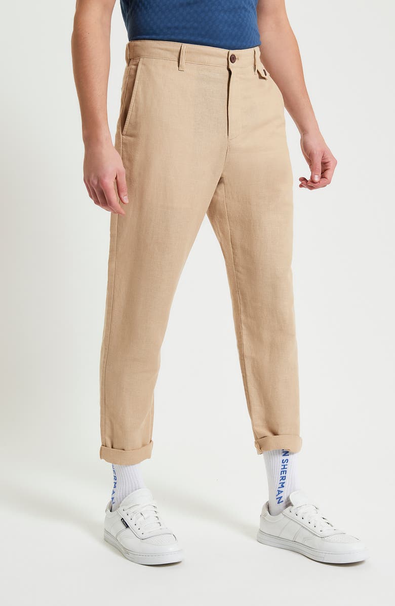 Ben Sherman Linen & Cotton Tapered Pants, Main, color, Stone