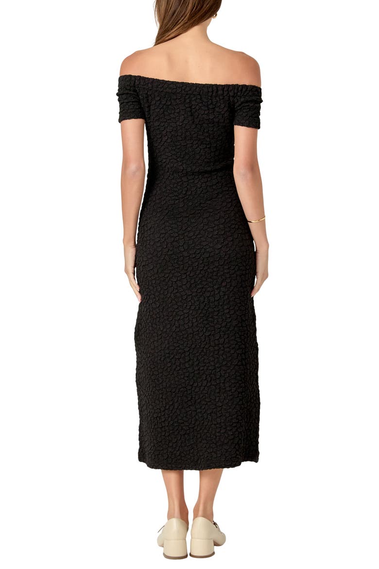 Textured Off the Shoulder Midi Dress, Alternate, color, BLACK