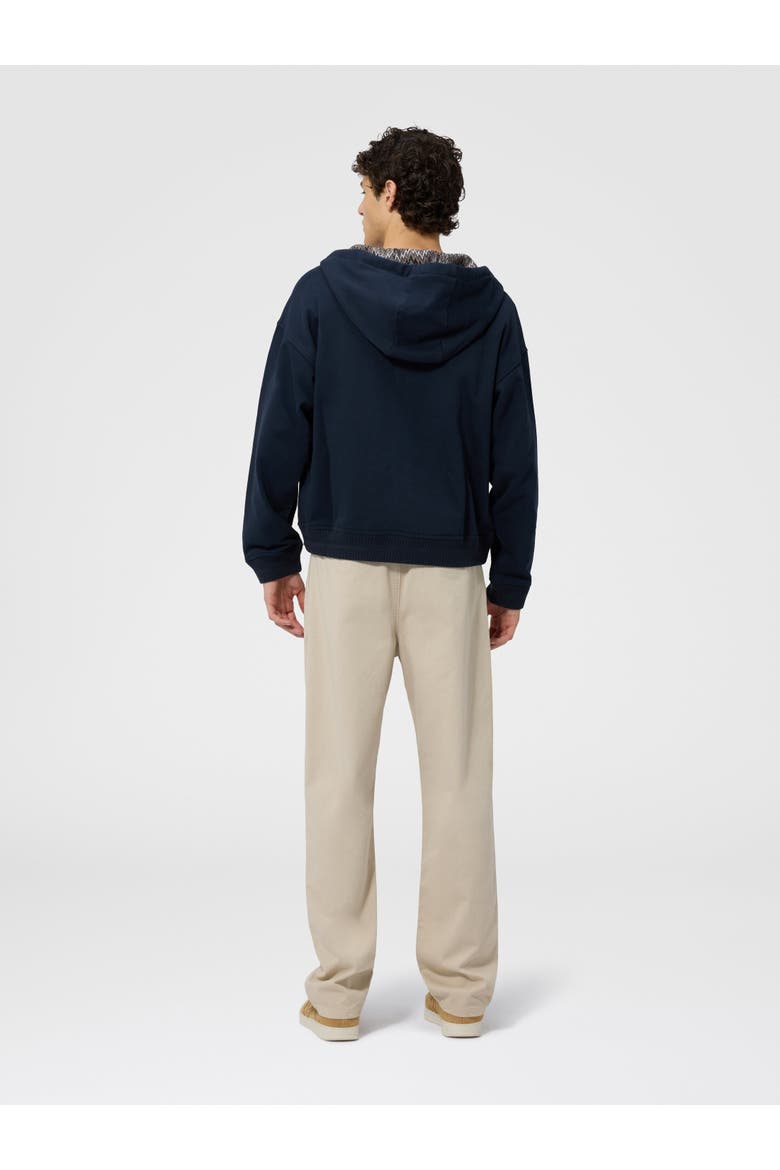 Cotton Fleece Cardigan With Zigzag Insert And Hood, Alternate, color, Navy Blue