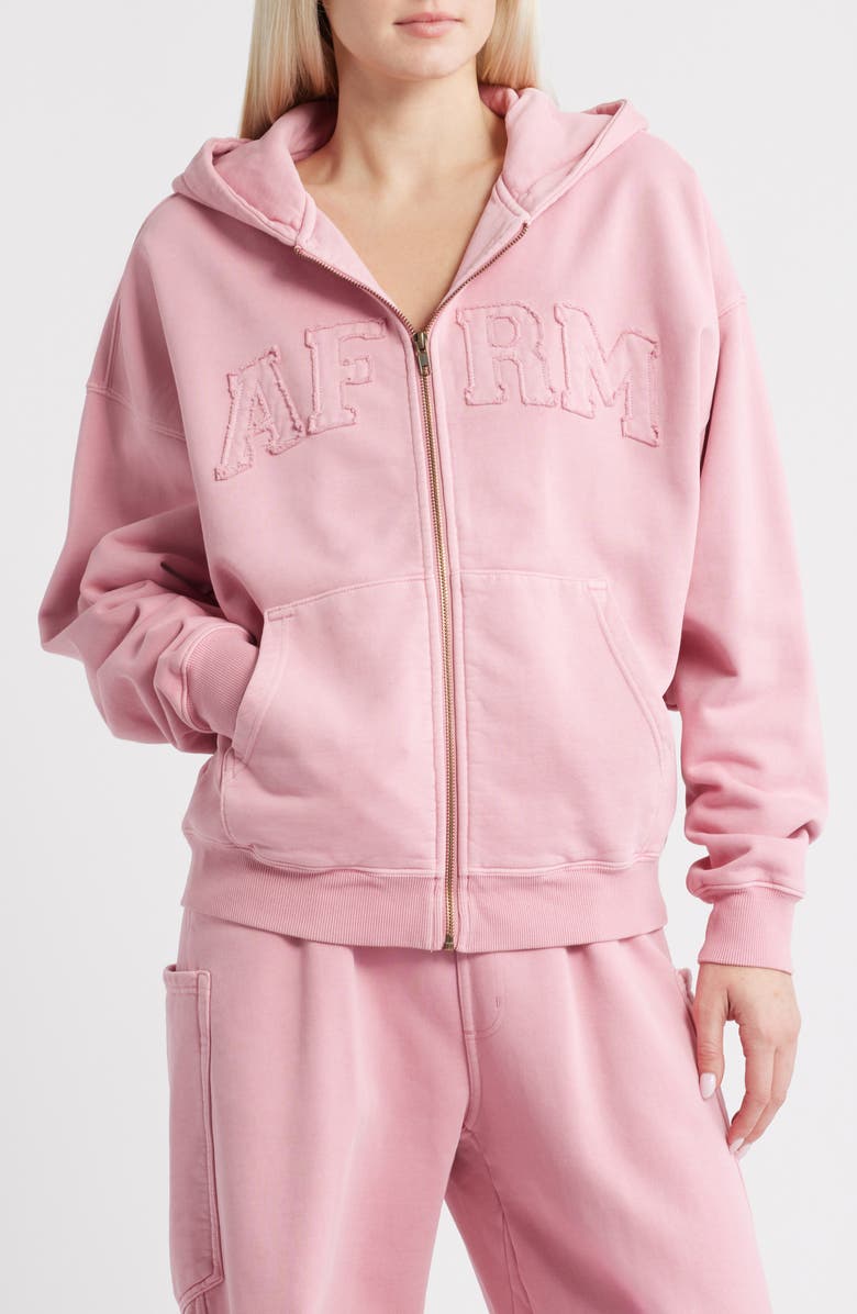 AFRM Cameron Cotton Zip Hoodie, Alternate, color, Clay Pink