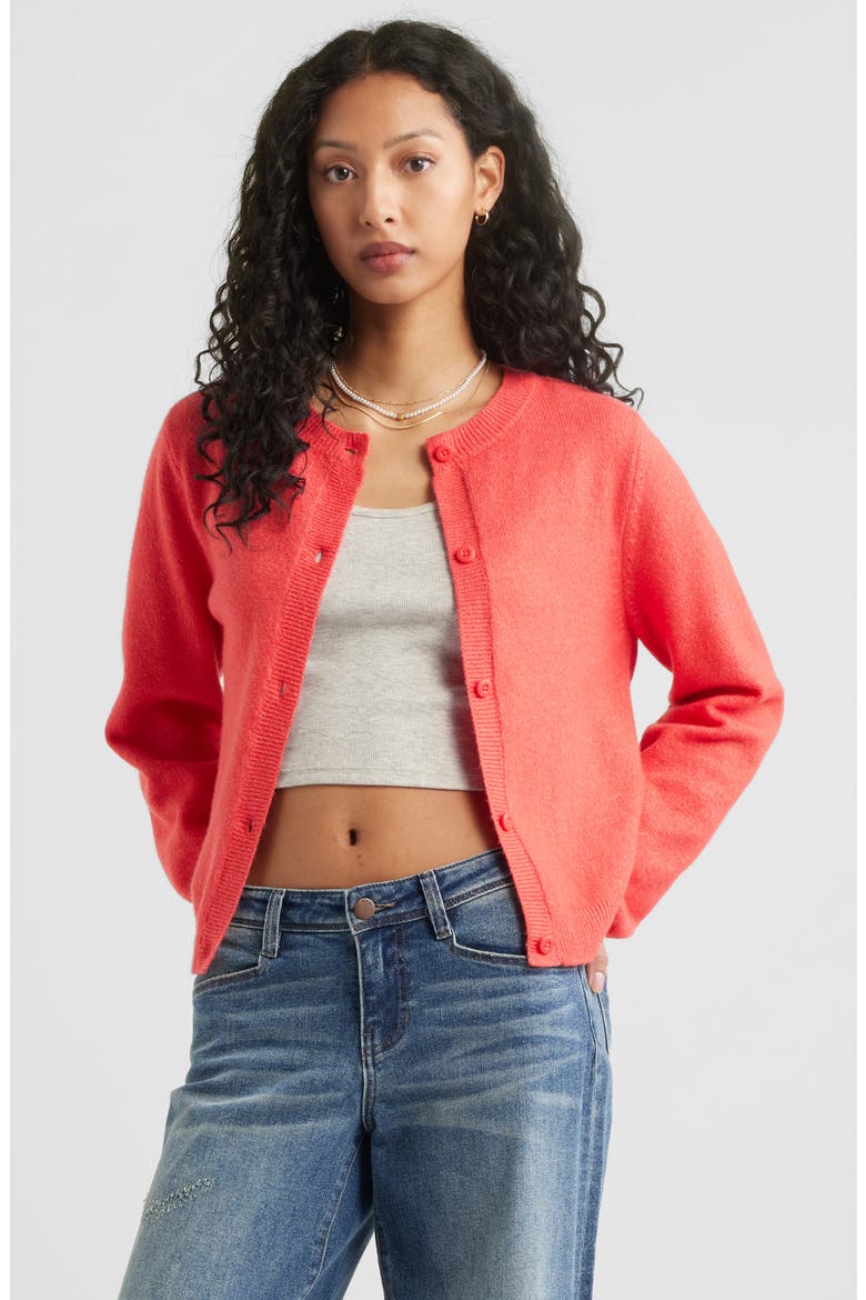 Crewneck Cotton Blend Cardigan, Main, color, RED BITTERSWEET