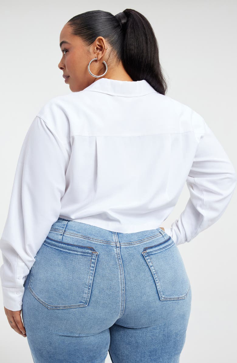 Good American Distressed Cotton Blend Crop Shirt, Alternate, color, 