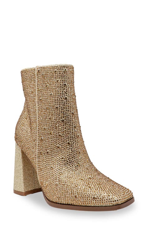 Rhinestone Block Heel Bootie (Women)