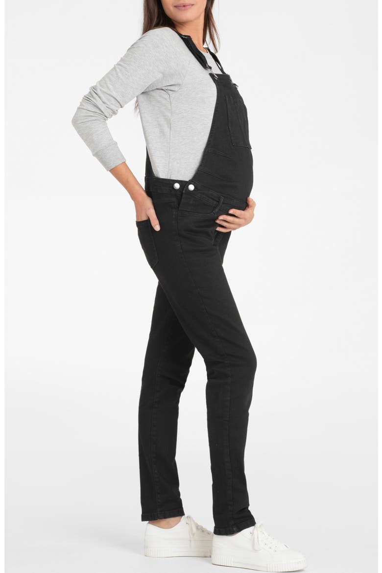 Denim Maternity Overalls, Alternate, color, BLACK