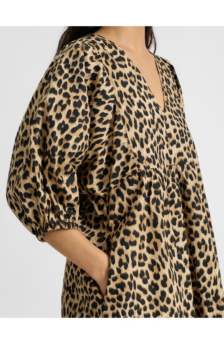 Albaray Animal Print V-Neck Cotton Midi Dress, Alternate, color, Brown