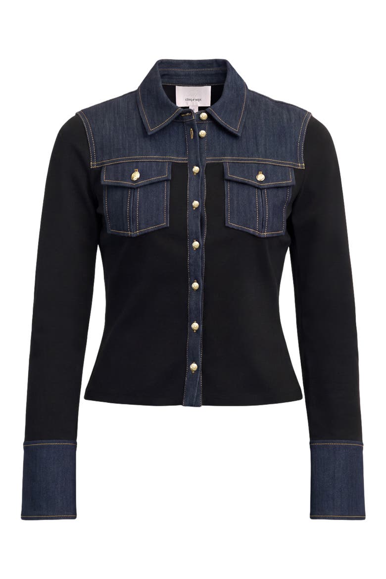 Ponte Indigo Long Sleeve Shirt, Alternate, color, BLACK/ INDIGO