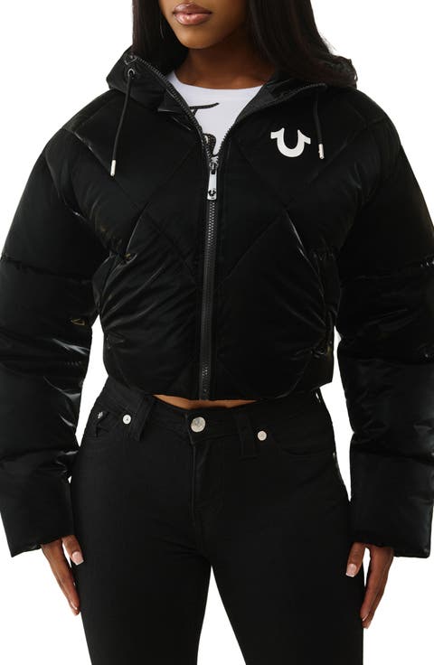 High Shine Hooded Crop Puffer Jacket