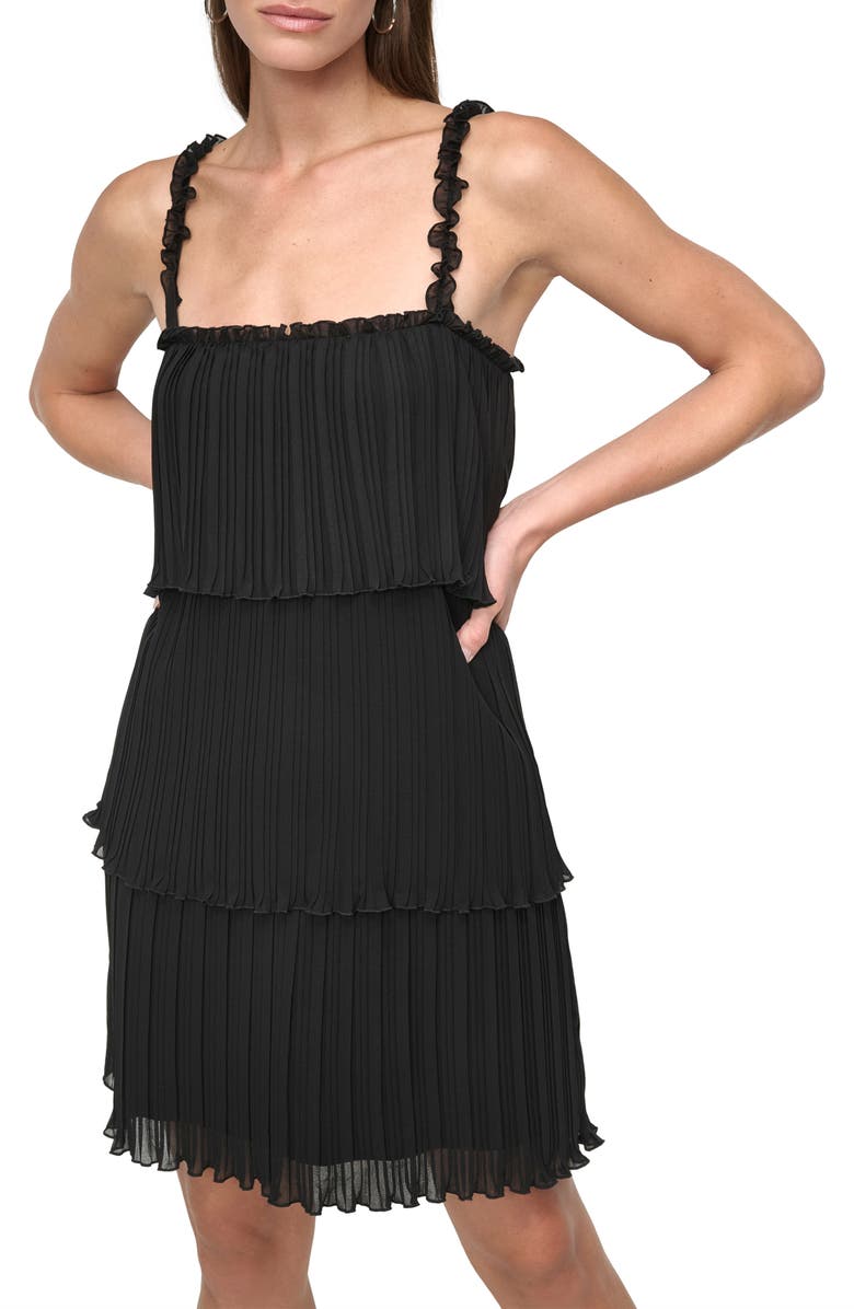 DKNY Pleated Tiered Chiffon Dress, Alternate, color, Black