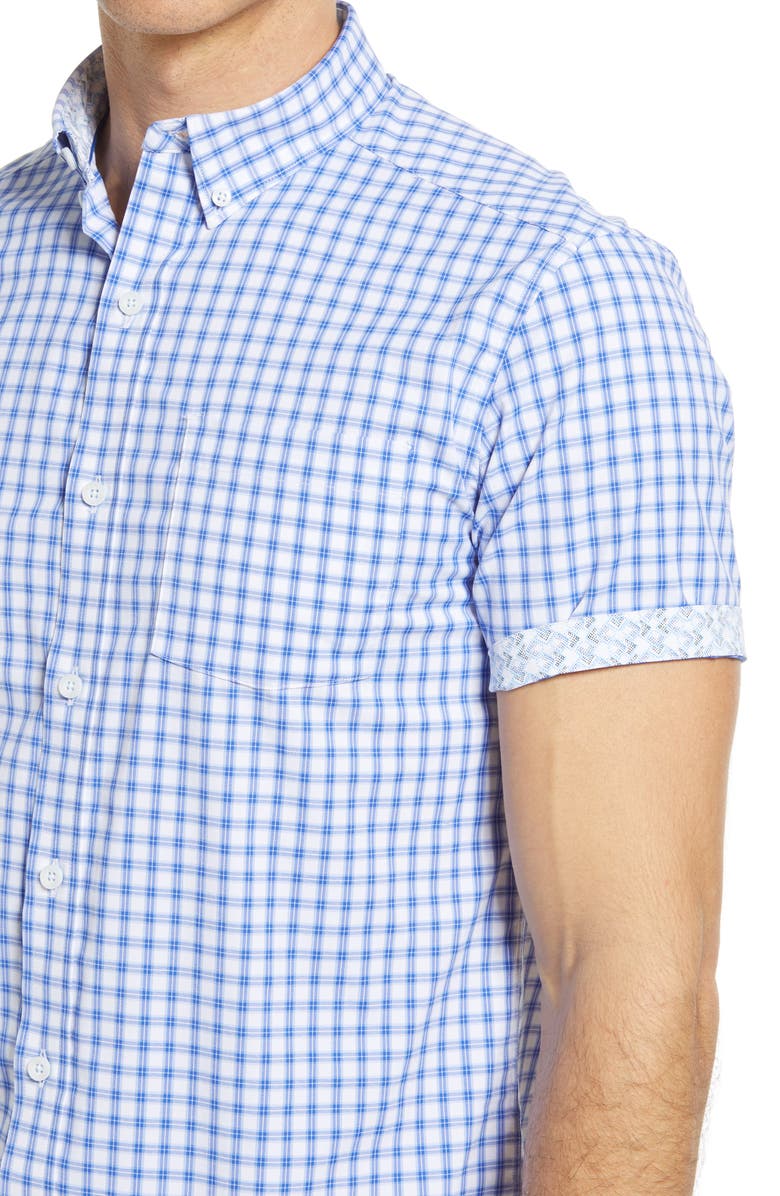 Johnston & Murphy XC4 Windowpane Stretch Short Sleeve Button-Down Shirt, Alternate, color, 