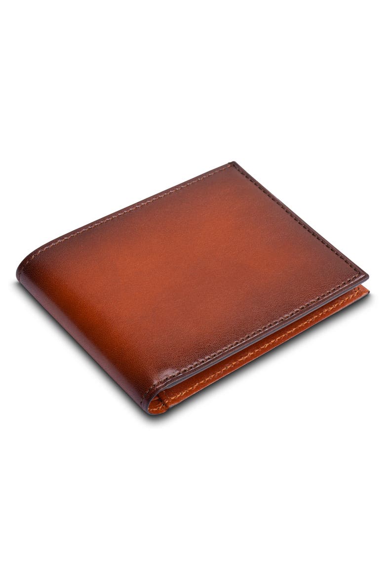 Burnished Leather Small Bifold Wallet, Alternate, color, TAN/BLACK