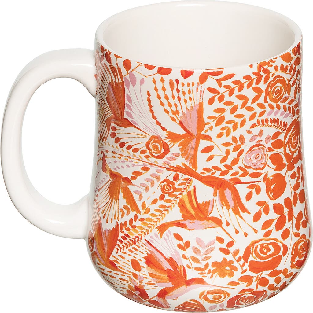 Carol & Frank 16 Oz. Orange Hummingbird Floral Ceramic Coffee Tea Hot Cocoa Drinking Mug W/ Handle