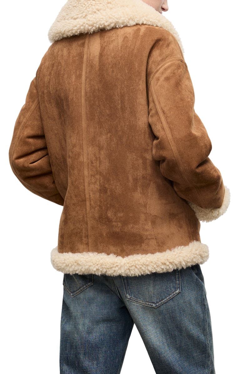 MANGO Adriana Faux Suede & Faux Shearling Trim Jacket, Alternate, color, Brown