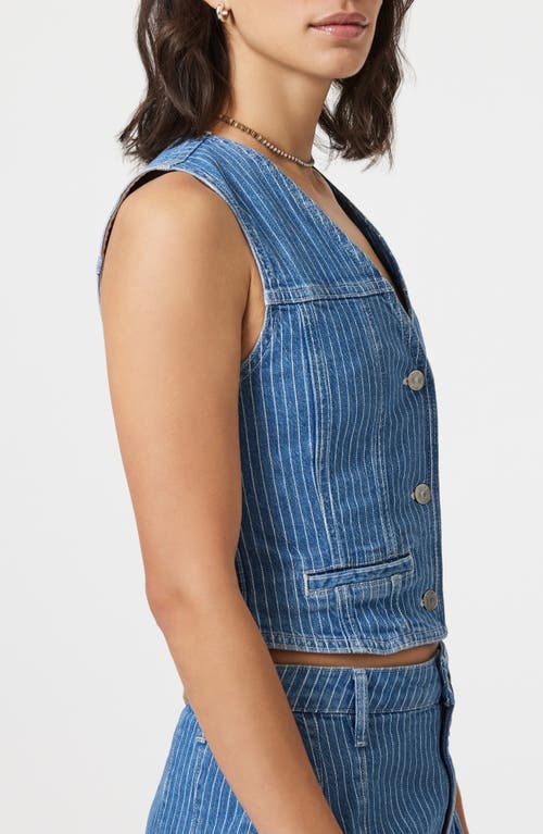 Shop Mavi Jeans Pinstriped Denim Button-up Vest In Blue Stripe Denim