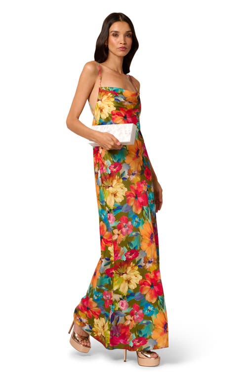 Liv Foster Yara Backless Floral-print Satin Gown In Lime Multi