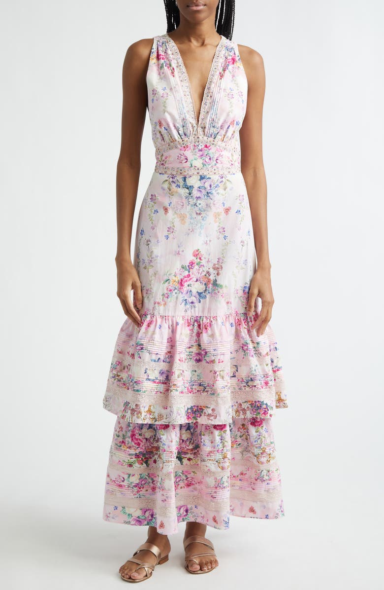 Camilla Palatial Pastels Two-Tier Organic Cotton Maxi Dress, Main, color, Palatial Pastels Palapast