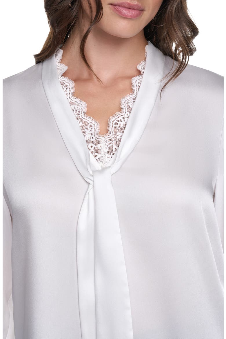 Lace Trim Tie Neck Top with Bell Sleeves, Alternate, color, IVORY