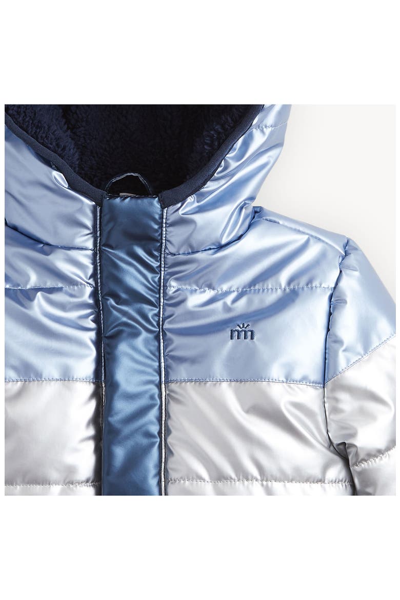 Blue Colorblock Metallic Magnetic Closure Hooded Puffer Jacket, Alternate, color, BLUEM