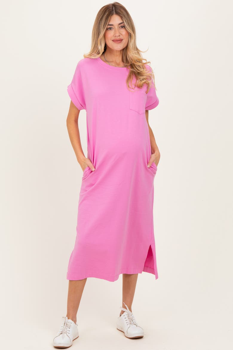 Pocket Front Midi T-Shirt Dress, Main, color, Pink