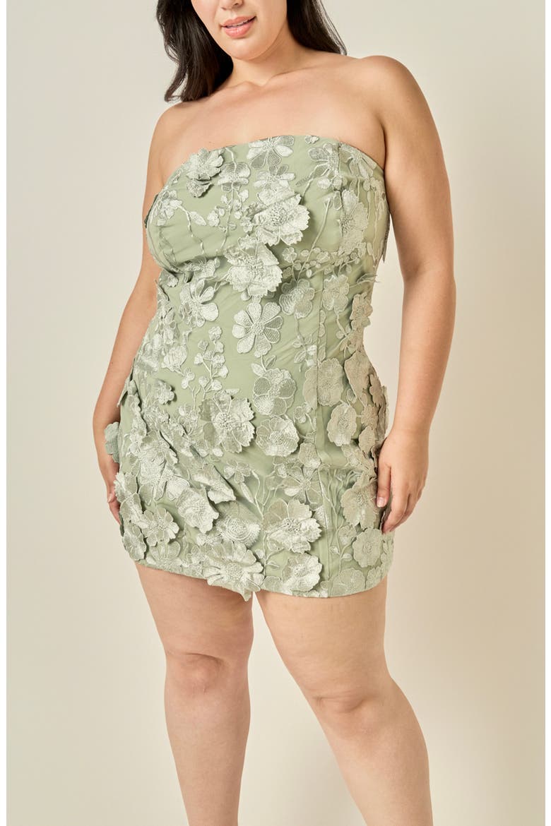 Floral Embroidered Strapless Minidress, Alternate, color, SAGE