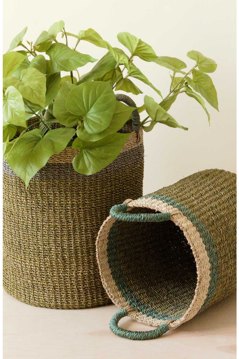Cylinder Floor Basket with Handles, Set of 2, Alternate, color, Olive