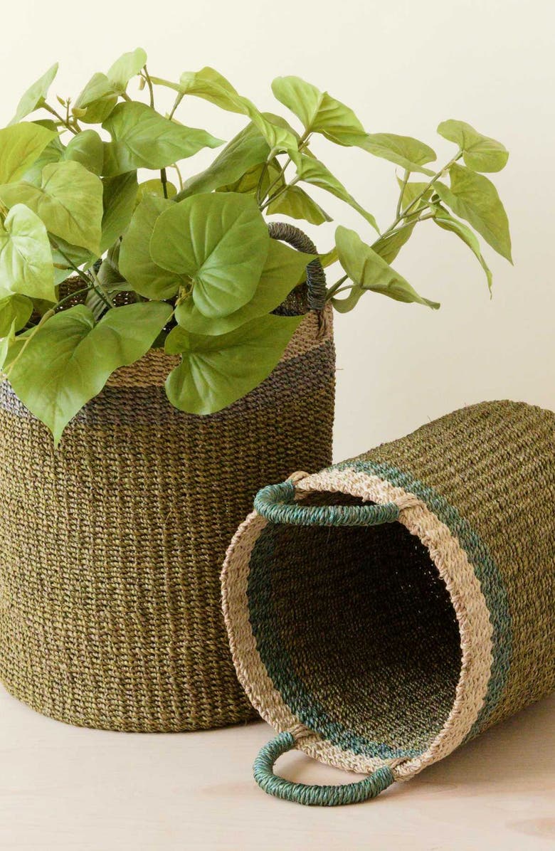 LIKHA Cylinder Floor Basket with Handles, Set of 2, Alternate, color, Olive