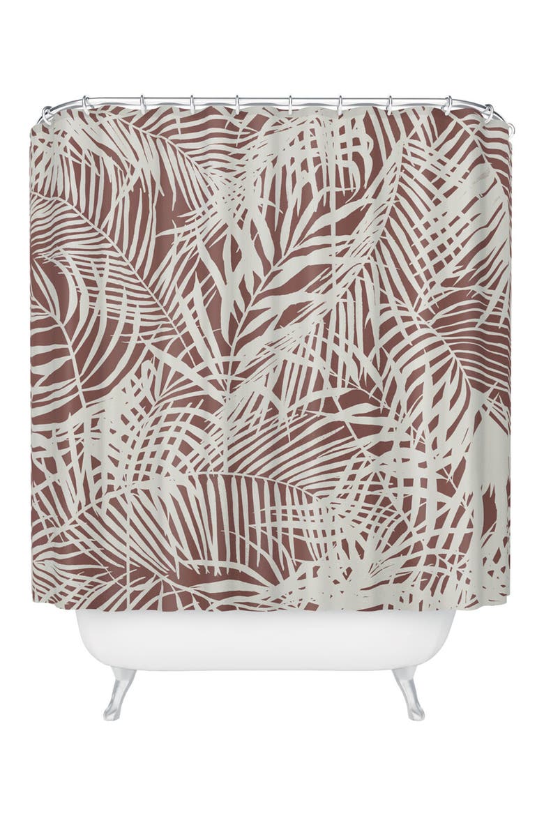 Palm Leaf Mono Shower Curtain, Main, color, PINK