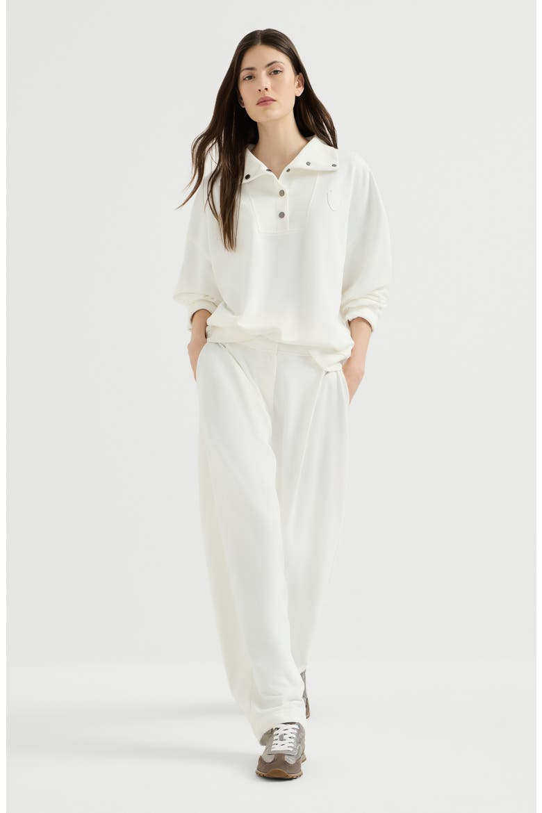 Cotton smooth French terry pleated track trousers, Alternate, color, White