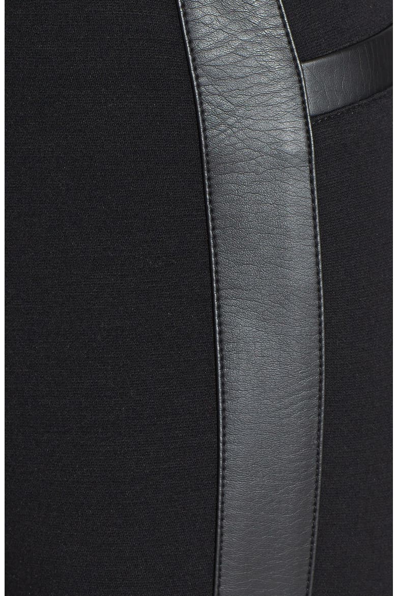 Faux Leather Trim Ponte Pants, Alternate, color, BLACK
