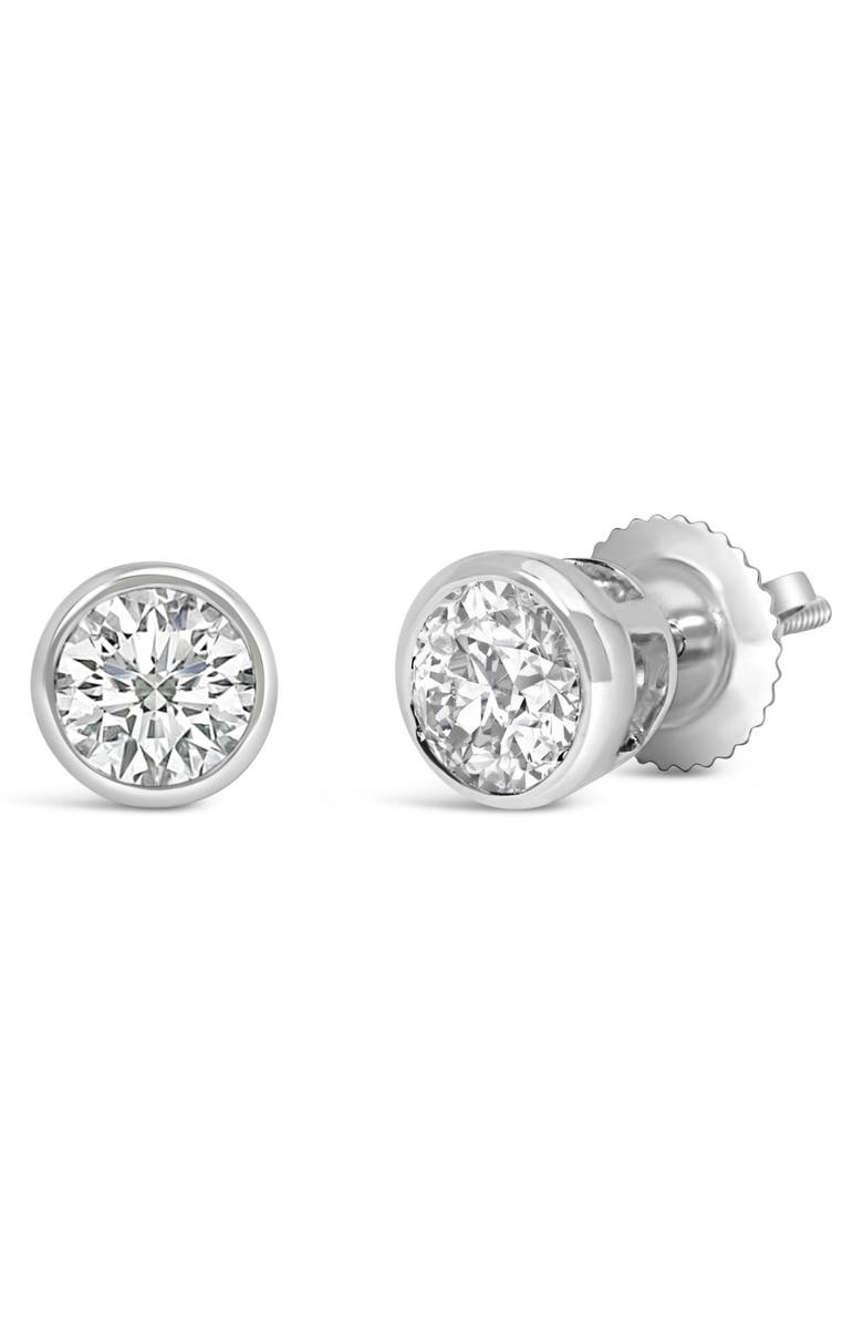 Haus of Brilliance 14K Gold Lab Grown Diamond Screw-Back Classic Bezel Solitaire Stud Earrings, Alternate, color, White