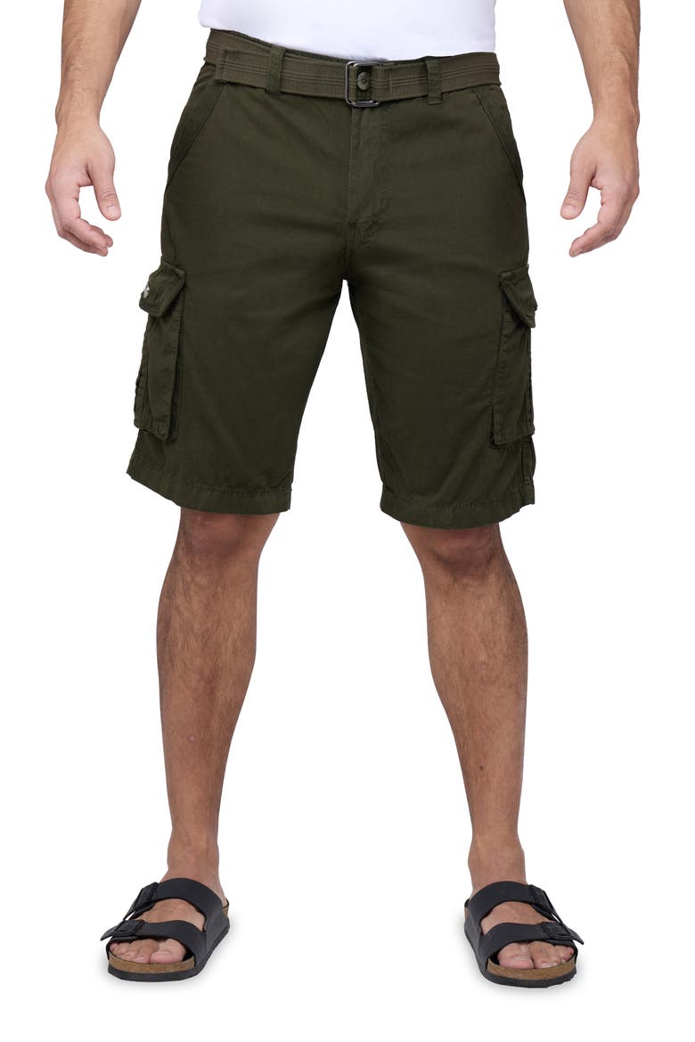 Belted Cotton Twill Cargo Shorts, Main, color, OLIVE