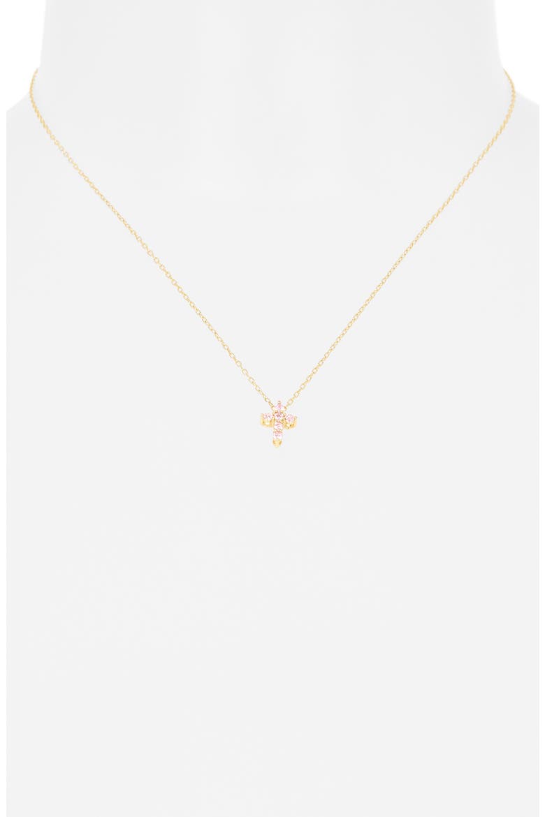 Pink Cubic Zirconia Cross Pendant Necklace, Alternate, color, GOLD