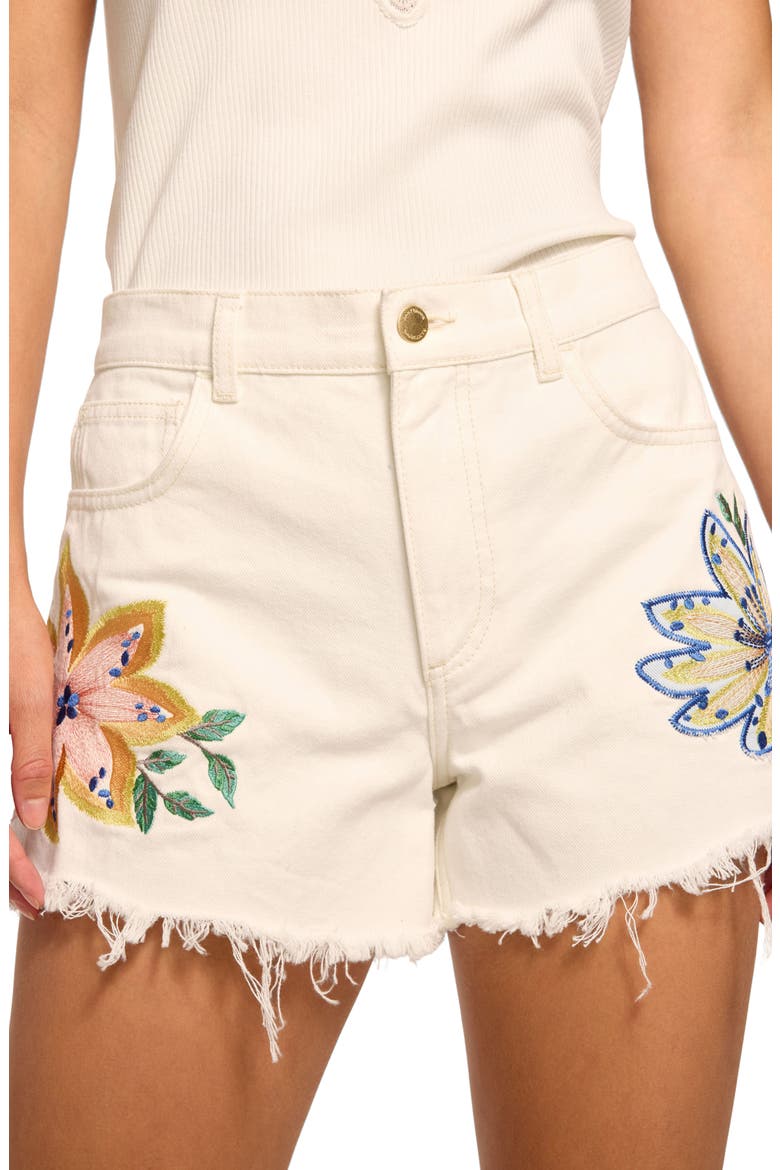 Floral Embroidery Denim Cutoff Shorts, Alternate, color, WHITE EMBROIDERED
