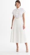 Gizia Ecru Pleated Skirt with Chain Accessory