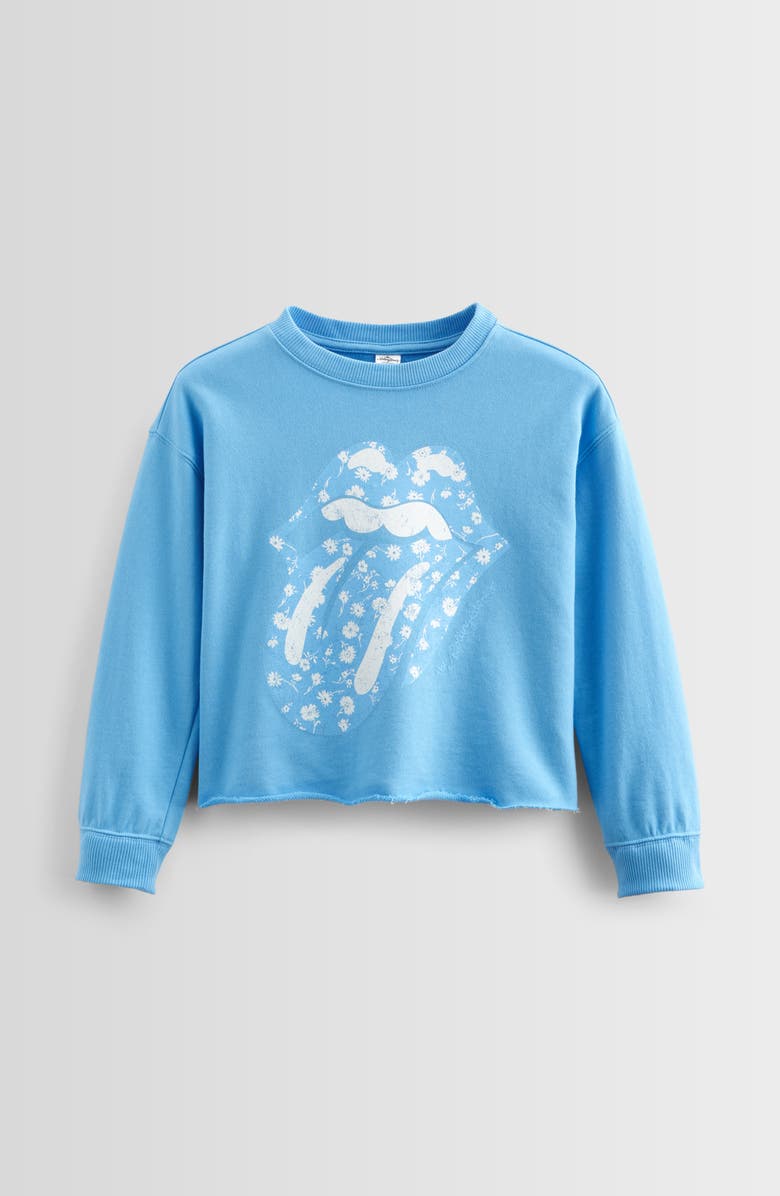 Treasure & Bond Kids' Graphic Raw Hem Crop Crewneck Sweatshirt, Main, color, Blue Boarding Rolling Stones