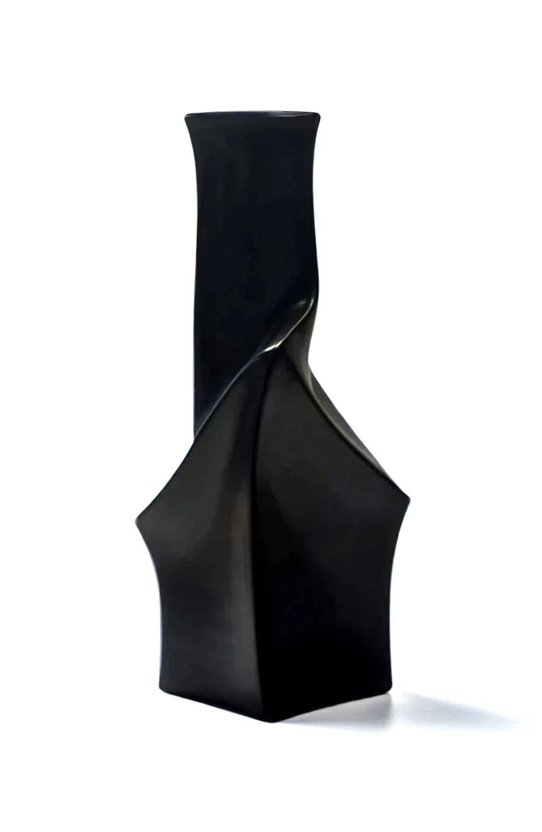 DinaDecor Geo Black Short Vase, Alternate, color, Black